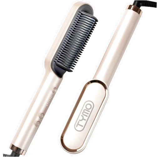 TYMO Hair Straightener Brush, TYMO Ring Hair Straightener Comb Straightening Brush for Women with 5 Temps 20s Fast Heating & Dual Voltage, Gold