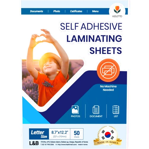 VIOLETTO Self Stick Laminating Sheets 8.5 x 11 Inches, 4mil, Pack of 50, No Heat, No Machine, Peel and Stick Laminating Sheets, Self Adhesive Contact Paper, Self Sealing Clear Vinyl Stickers by VIOLLETO