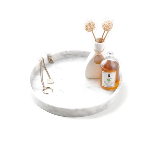 PHINILUX 𝐋𝐮𝐱𝐮𝐫𝐲 𝐈𝐭𝐚𝐥𝐢𝐚𝐧 100% Marble Round Vanity Tray 10‘’, Minimalist Modern Decor & Serving Trays for Bathroom, Kitchen, Nightstand, Jewelry Ring Dish Holder, Table Accents Decor, White