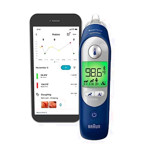 Braun ThermoScan 7+ Connect Digital Ear Thermometer for Kids, Babies, Toddlers and Adults – Fast, Gentle, and Accurate Results in 2 Seconds - Bluetooth Thermometer, IRT6575