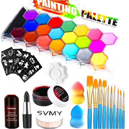 AOLIKOKO 22 Color Face & Body Paint Palette Kit ,Halloween Makeup Kit, face painting kit professional, Ideal for Halloween Cosplay Party SFX Arty Stage Makeup（22 Color）