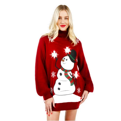 Giggling Getup Ugly Christmas Sweater Dress for Women, LED Christmas Pullover 2025, Loose Women Turtleneck Sweater