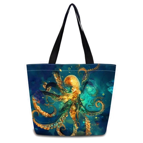 ZhuVantrix Octopus Tote Bag Reusable Grocery Bags Aesthetic Shopping Shoulder Handbag with Interior Zipper Pocket Stylish Octopus Present for Women
