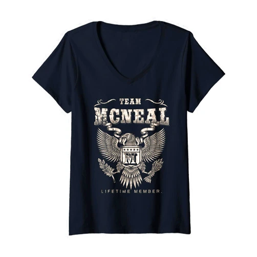 Team Mcneal Family Name Womens Team Mcneal Family Name Lifetime Member V-Neck T-Shirt