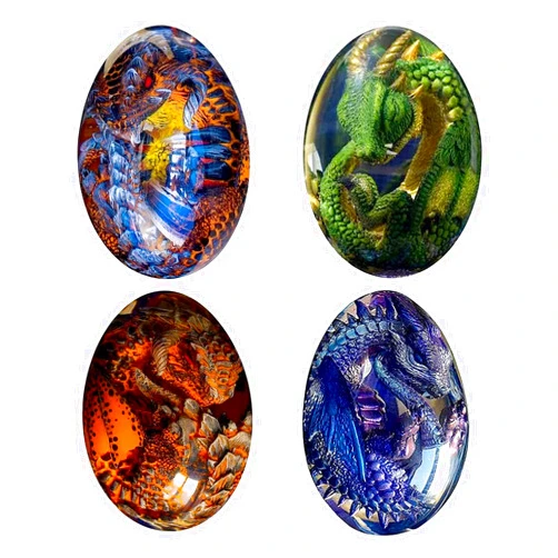 WFLWLHH Lava Dragon Egg, Dream Crystal Transparent Dragon Egg, Green Flying Dragon with Lava Base, Crystal Transparent Lava Dragon Egg Resin Handmade Sculpture Ornaments Souvenir (4pcs)
