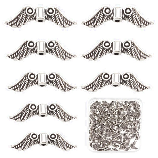 SUNNYCLUE 1Box 100Pcs Christmas Charms Alloy Angel Wings Beads Bulk Tibetan Style Wing Beads for Jewelry Making Charms Fairy Angel Wing Spacer Loose Beads Bracelets Earrings Supplies Antique Silver