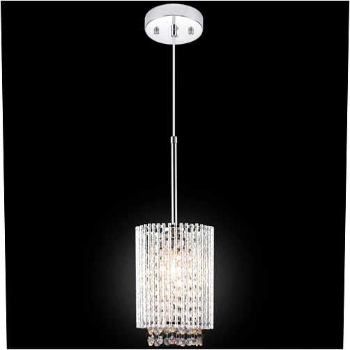 MO&OK Mini Crystal Pendant Lighting 1 Light Modern Hanging Light Fixtures small Cylinder Chrome Chandelier for Kitchen Island Dining Room