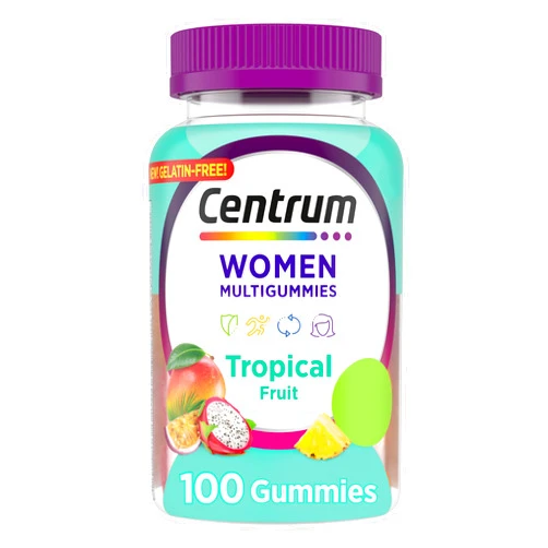 Centrum Women's Multivitamin Gummies, Tropical Fruit Flavors Made from Natural Flavors, 100 Count, 50 Day Supply