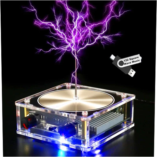 Yoqanr Bluetooth Music Tesla Coil 10 Cm Solid State Tesla Coil Kit Touchable Artificial Lightning Electric Power Wireless Transmission Model Arc Plasma Loudspeaker Science Experiment Tool Desktop Toy