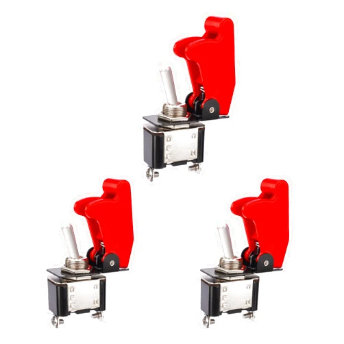 Baomain 3PCS Safety Cover Toggle Switch Guard ON Off Red Aircraft Covered 20A 12V Toggle Rocker Switch 12 Volt DC Heavy Duty 2 Pin SPST for Car Truck Automotive