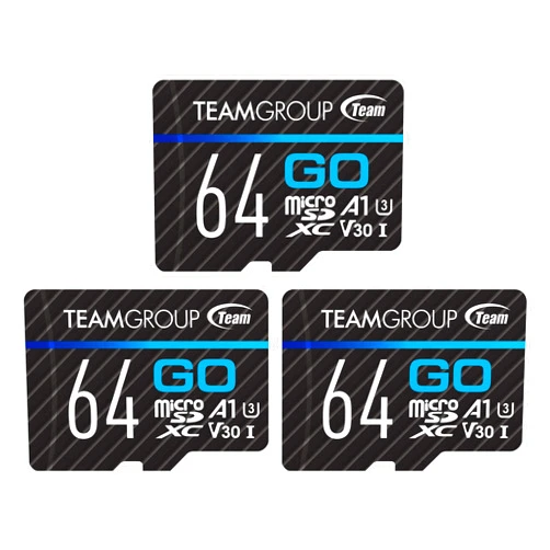 TEAMGROUP GO Card 64GB x 3 Pack Micro SDXC UHS-I U3 V30 4K for GoPro & Drone & Action Cameras High Speed Flash Memory Card with Adapter for Outdoor Sports, 4K Shooting, Nintendo-Switch TGUSDX64GU362
