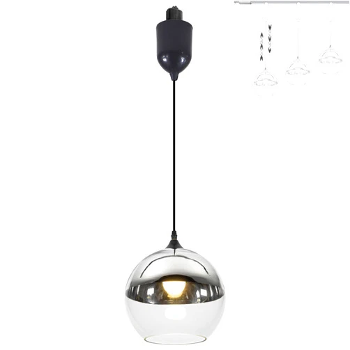 SKIVTGLAMP Adjustable Hanging Height J Type Track Light Pendants Vintage Chrome Globe Glass Shade 4 Ft Vintage Stytle, Track Mount for Kitchen Island Planting Sloped and Vaulted Ceiling Customizable