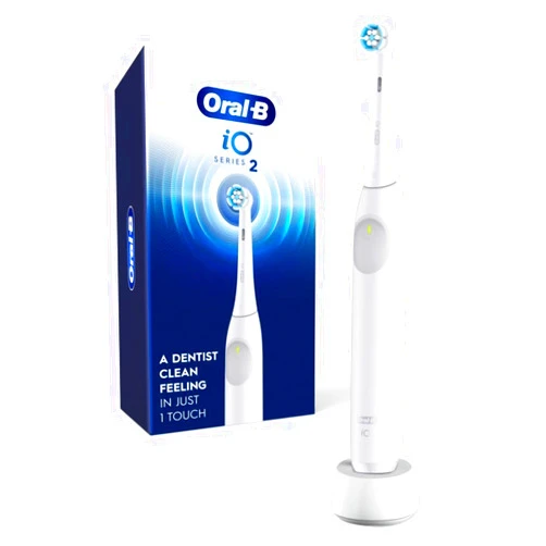 Oral-B iO Series 2 Rechargeable Electric Powered Toothbrush, Pure White with 1 Gentle Care Brush Head - Automatic Pressure Sensor to Protect Gums - 3 Modes - 2 Min Timer