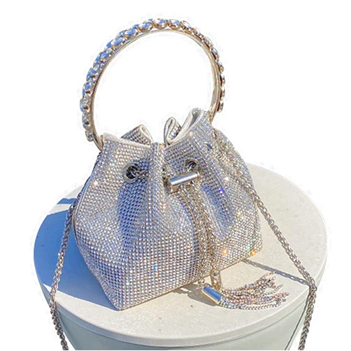 TOPALL Upgrade Rhinestone Evening Bag Bling Purse Sparkly Diamond Silver Clutch Purses for Women Party Club Wedding Prom