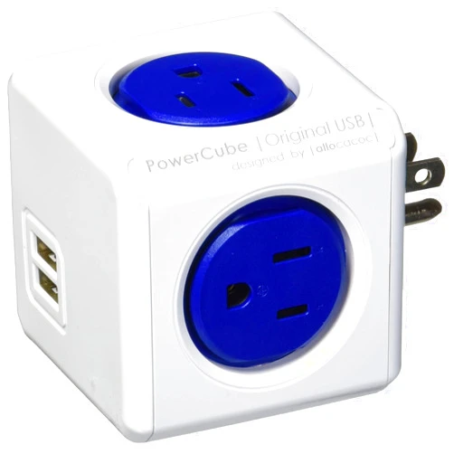 PowerCube [New Version] PowerCube 4 Outlets Dual USB Port Surge Protector Wall Adapter Power Strip with Resettable Fuse, Cobalt Blue