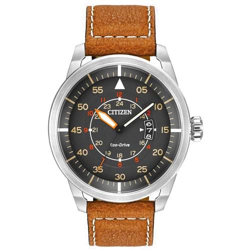 Citizen Men’s Eco-Drive 3-Hand Date Avion Watch with Leather Strap (Style: AW1361:10H)