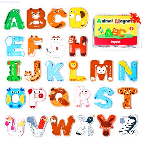 JoyCat Wooden Thick Alphabet Magnets for Toddlers Fridge Large Size Cute Animal Colorful ABC Magnetic Letters 26 Uppercase Letters Educational Toy Set for Kids Toddlers Preschool Learning Spelling