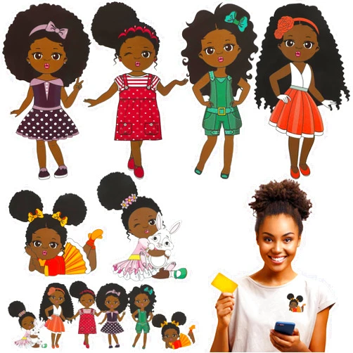 Zonon 7 Pieces Black Girl Iron on Patches Washable Heat Transfer Decals Heat Transfer Sticker Mixed Iron on Heat Transfers Patches for DIY T-Shirt Clothing Coat Jeans Backpacks (Classic Style)