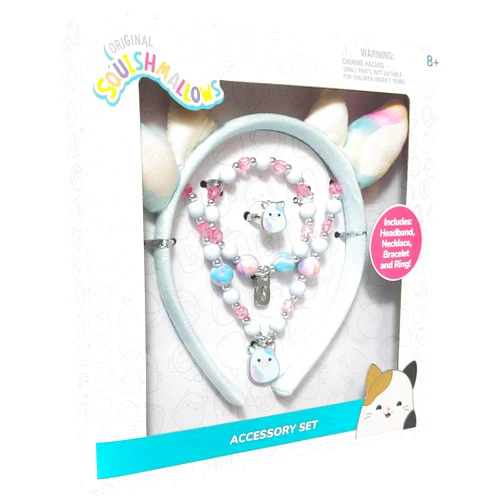 LUV HER Licensed Squishmallows Headbands for Girls - Kids Jewelry Dress Up Set All in one Giftable Box - Headband Play Jewelry Set - 4pc (Headband, Necklace, Dress Up Bracelet, Ring) Ages 8+