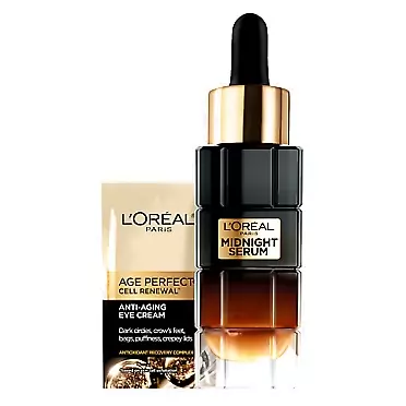 L’Oréal Paris L'Oreal Paris Age Perfect Cell Renewal Midnight Serum, Anti-Aging Face Serum with Patented Antioxidant, Smooth Wrinkles, Firm, Revitalize + Eye Cream Samples, 1 kit