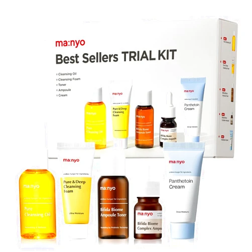 ma:nyo Best Sellers Kit | Travel size Trial & Gift Set | Pure Cleansing Oil, Pure Cleansing Foam, Bifida Biome Ampoule, Bifida Biome Toner, Panthetoin Cream | Korean Skin Care, Skin Repair Solution