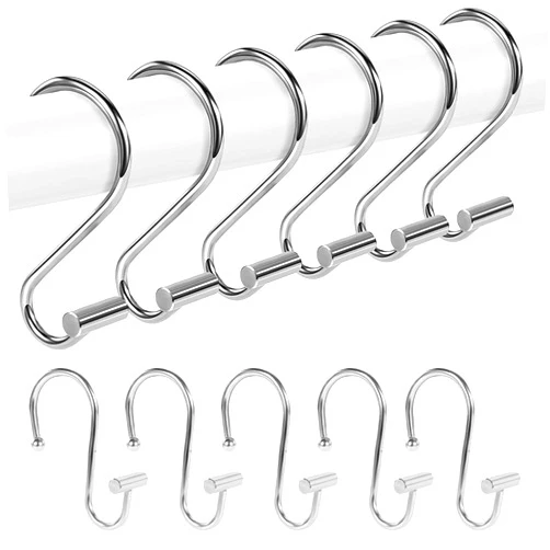 YING CHIC YYC 12Pcs Alloy T-Bar Shower Curtain Hooks Simple Shower Curtain Rings Rustproof Decorative Bathroom Hook (Silver)