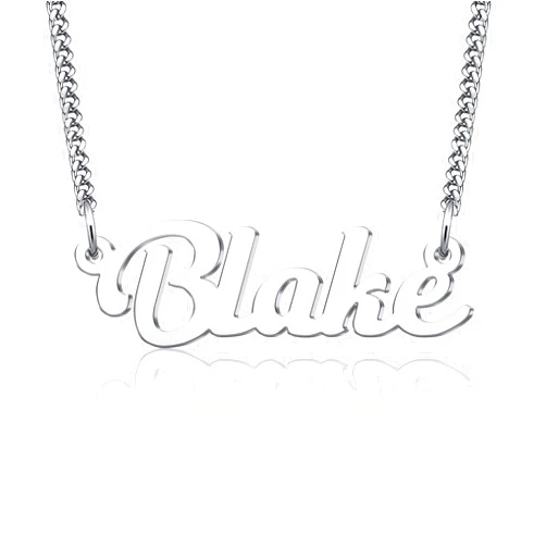 LuxglitterLin Name Necklace Personalized Script Letter Necklace Stainless Steel Cuban Link Chain Christmas Gift Jewelry for Blake
