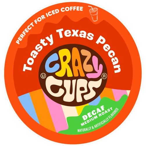 Crazy Cups Crazy Cup Decaf Flavored Coffee Pods, Decaffeinated Toasty Texas Pecan Coffee Pods for K Cup Keurig Machines, Brew Hot or Iced, 22 Count