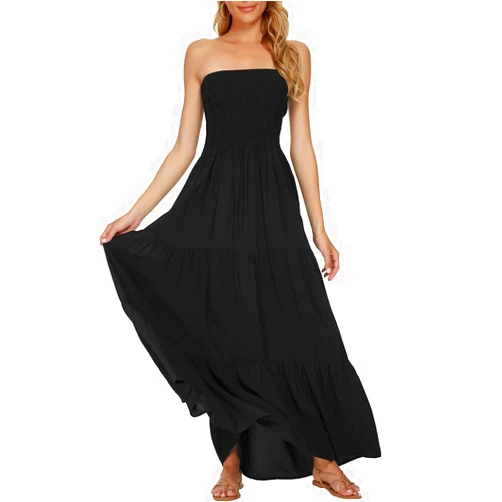 Timathous Women's Summer Strapless Tube Top Maxi Dresses Off Shoulder Boho Beach Long Dress