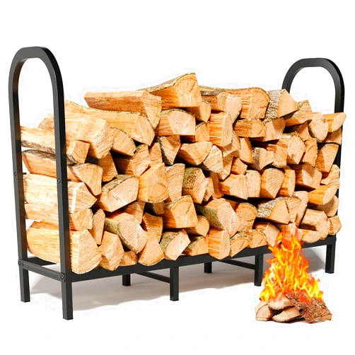 GREENER 4FT Firewood Rack Indoor - Heavy Duty Wood Racks Indoor for Firewood Log Rack Adjustable Metal Log Holder Wood Stand Stacker Fireplace Fire Holder Carrier Organizer-31''H