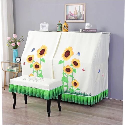 Aifurnkz Premium Full Piano Cover Upright, 360 Degree Protective Coverage Piano Dust Cover with Chair Bench Cover Cloth for Most Upright Piano(Support Custom Made) (piano cover+simple stool cover, D)