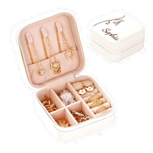 Glorine Small Jewelry Boxes For Women, Custom Jewelry Box Travel, Personalized Jewelry Box With Birth Flower Bridesmaid Gifts (White)