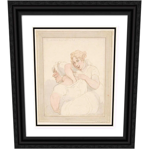 ArtDirect Thomas Rowlandson 15x17 Black Ornate Frame and Double Matted Museum Art Print Titled: A Friend in Need ; a Feeling for Fleas (ca. 1780-1825)
