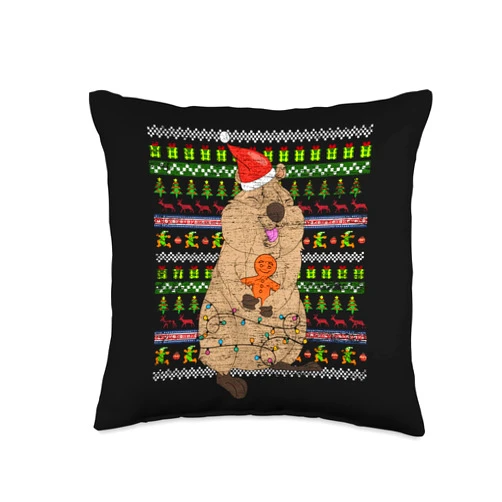 Animal Lover Ugly Christmas Gift Idea Ugly Christmas Aussie Animal Merry Xmas Australia Quokka Throw Pillow, 16x16, Multicolor