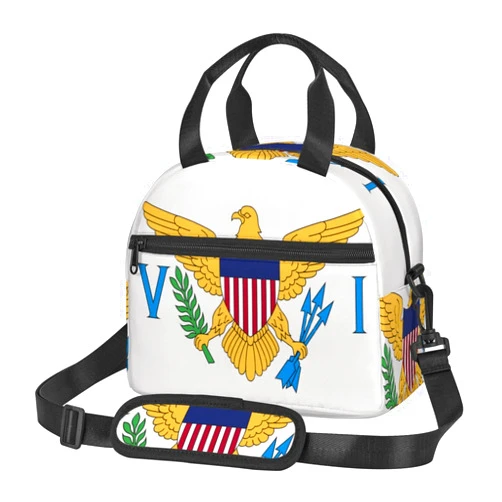 SUNNYEE American Virgin Islands Flags Eagle Insulated Lunch Bag Portable Lunch Box Reusable Cooler Tote Bags Sling Organizer with Front Pocket Removable Strap for Office Picnic Camping