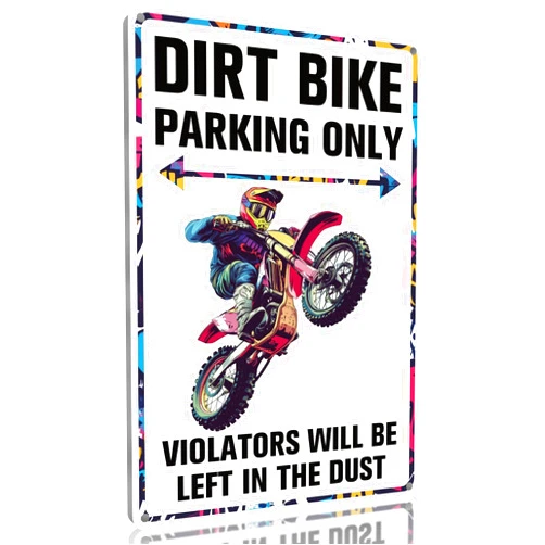 Homely Accents Dirt Bike Party Decorations Funny Dirtbike Parking Sign, Motocross Gifts for Men, Man Cave Garage Boy's Room Wall Decor 8x12 Inches