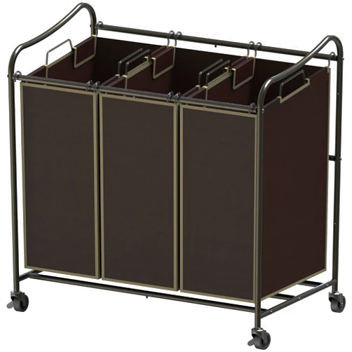 Simple Houseware Heavy Duty 3-Bag Laundry Sorter Rolling Cart, Bronze