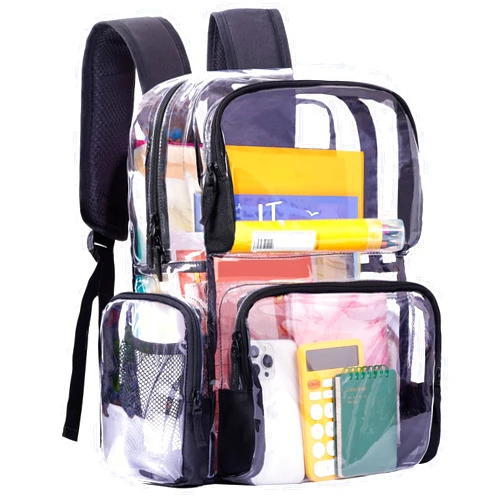 Vorspack Clear Backpack - Transparent Backpack with Reinforced Bottom & Multi-pockets for College Workplace Security - Black