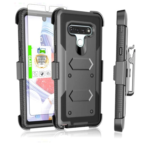 Telegaming for LG Stylo 6 Case, for LG Stylo 6 Phone Case, with Tempered Glass Screen Protector Belt Clip Holster, Heavy Duty Shock Absorption Hybrid Amor Phone Case for LG Stylo 6 Black
