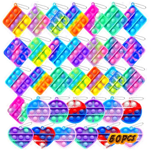 NUENUN 12 pcs Random Color Mini Squeeze Pop Bubble Fidget Sensory Toys, Mini Keychain Wrap Small Relieve Anxiety Stress Toy, Pop Bulk Silicone Classroom Prize for Kids Adult Party Gift