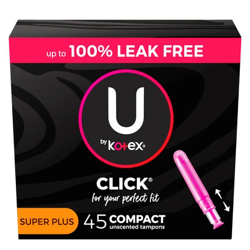 U by Kotex Click Compact Tampons Super Plus Absorbency Unscented, 45 Count