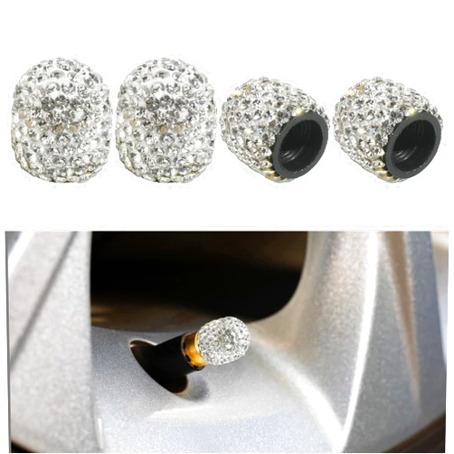 Bylikeho 4Pack Tire Valve Caps,Bling Car Accessories for Women,Tire Valve Stem Caps,Crystal Rhinestone Wheel Tire Valve Cap,Car Valve Stem Covers for Cars,SUVs,Bike,Trucks,Motorcycles (White)