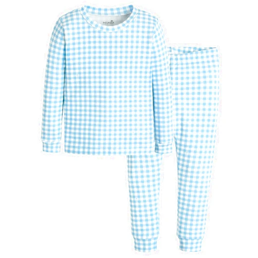 moimoln Cotton Modal Baby Toddler Pajamas Snug fit Pjs Daily Long Gingham Blue 3T
