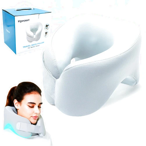 Vigorport Neck Pillow for Traveling, 360° Head Support 2 in 1 Upgraded Travel Pillows for Airplane, 100% Pure Memory Foam Pillow for Flight Headrest Sleep, Portable Plane Accessories (1, Gray)