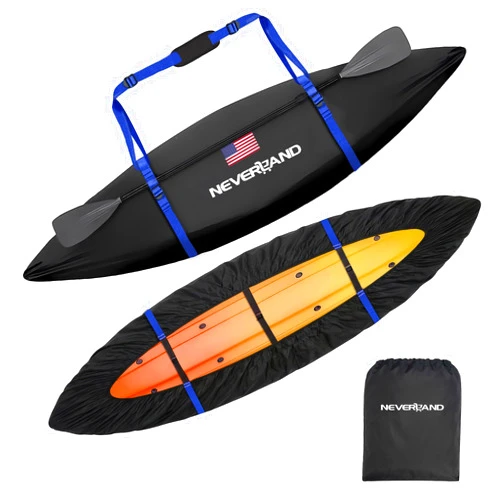 NEVERLAND 600D Waterproof Kayak Cover - Heavy Duty Kayak Covers for Outdoor Storage, UV, Dust & Fade Resistant Kayak Accessories for Kayak, Canoe & SUP, Black, 10.8-12 ft