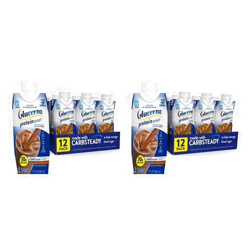 Glucerna Protein Smart Nutritional Shake, Diabetic Protein Drink, Blood Sugar Management, 30g Protein, 150 Calories, Chocolate, 11-fl-oz Carton, 12 Count (Pack of 2)