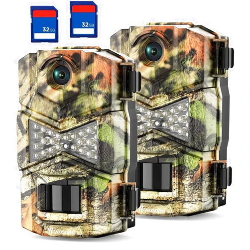 WOSODA 2 Pack Trail Cameras with Night Vision Motion Activated Waterproof,30MP Game Camera,1080P HD Trail Cam with SD Card for Wildlife Monitoring,Outdoor Scouting & Security