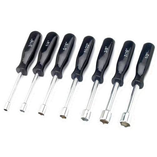 Performance Tool 1910 7-Piece SAE Nut Driver Set for Tightening and Loosening Fasteners with Comfortable Grip Handles and Convenient Storage Case