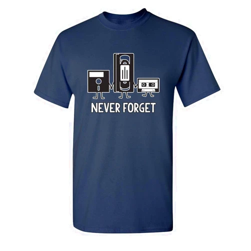 Feelin Good Tees Never Forget Mens Cassette Tape VHS Gamer Old School Mens Very Funny T Shirt