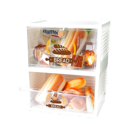JAOBHAHY 2PCS Large Bread Box for Countertop，Acrylic Bread Box for Pantry Organizers and Storage,Stackable Bread Storage Container，Clear Bread Boxes for Kitchen Countertop, Pantry Storage